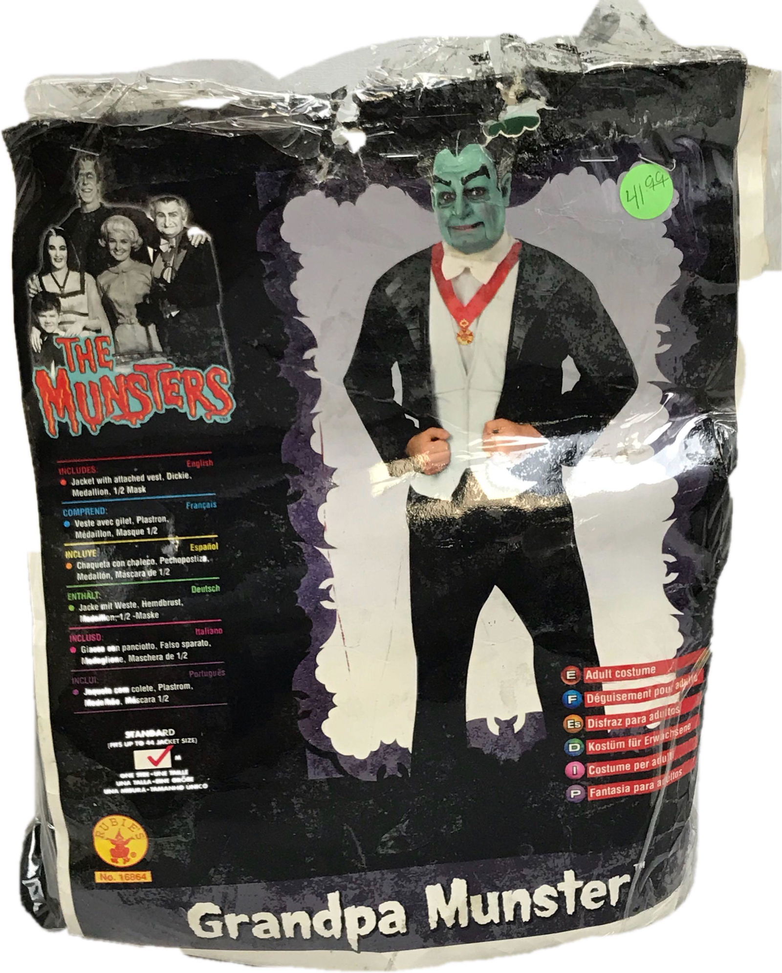 NOS - Men's Halloween Costume - Grandpa Munster - Size: New with tags: A brand-new, unused, and unworn itemÂ in the original packaging (such as the original box or bag) and/or with the original tags attached.Â Made by Rubies 16864. Mask shows damage