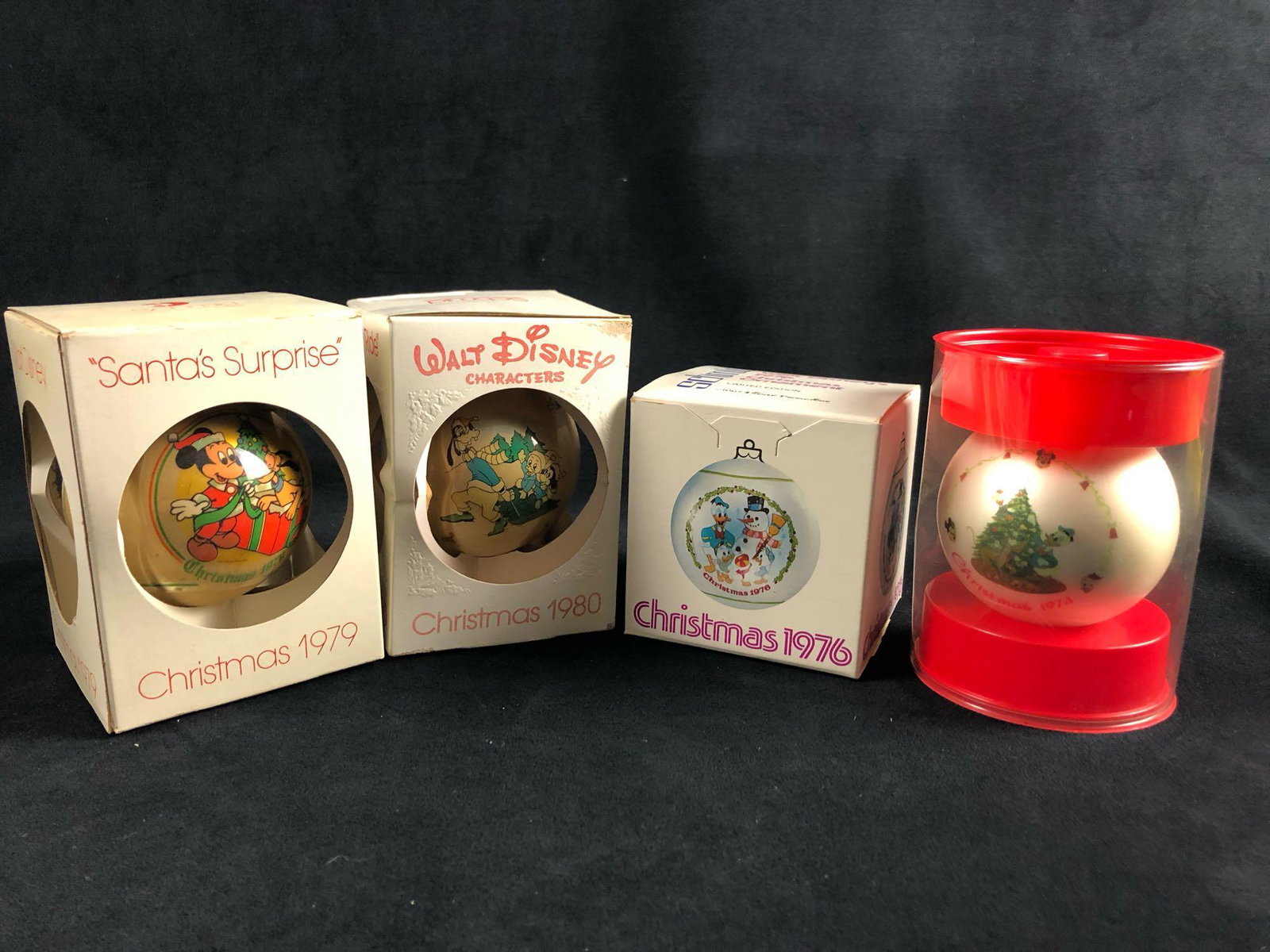 Lot Of 4 Walt Disney Christmas Ornaments Corning Schmid: Lot Of 4 Walt Disney Christmas Ornaments Corning Schmid Limited Edition 1974 1976 1979 1980 This is a lot of 4 Walt Disney Christmas ornaments made of very fine glass. Each ornament is designed to add