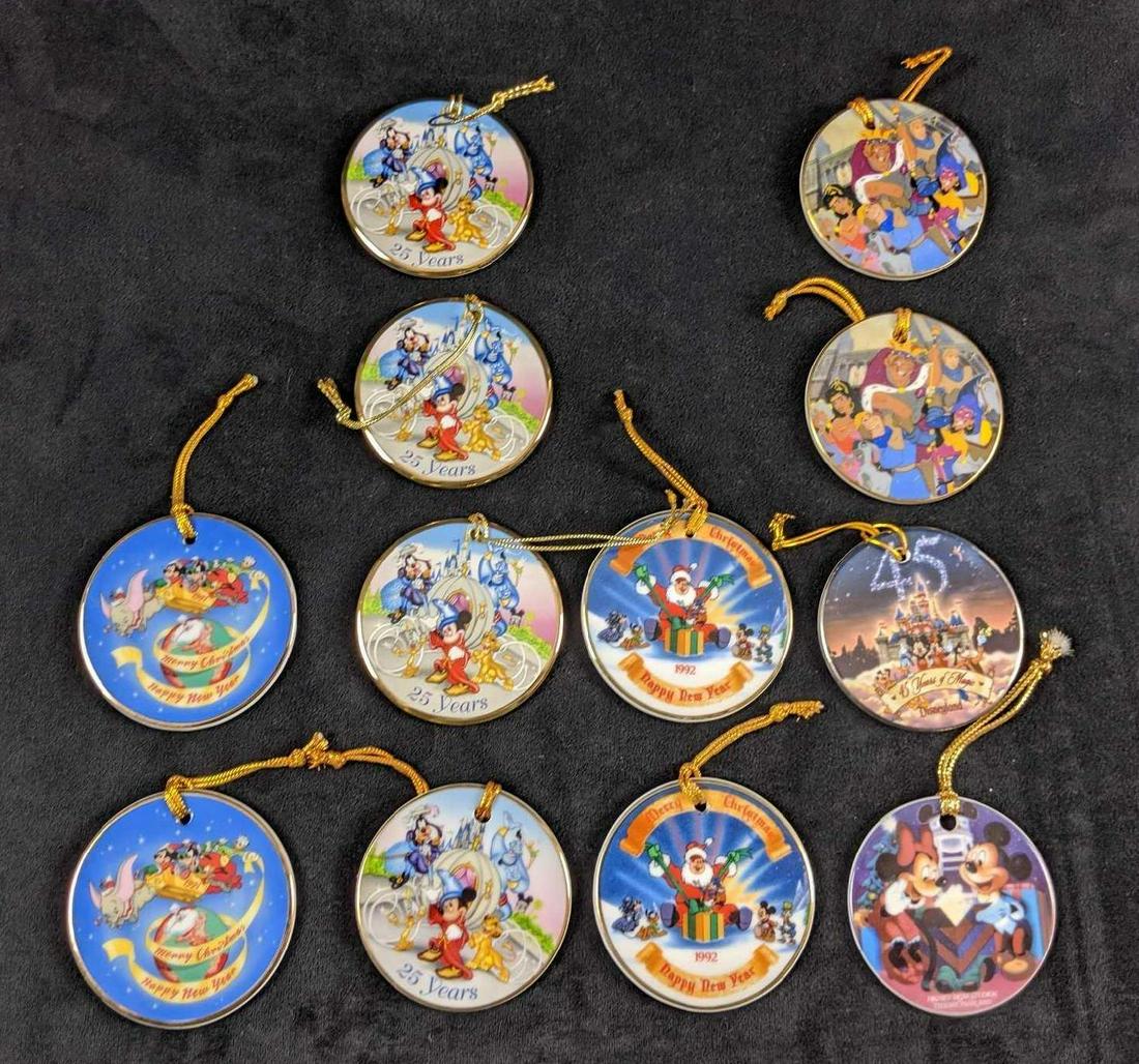 Disney Lot Of 12 Christmas Collectible Souvenir Ceramic: This lot includes: Two Hunchback Of Notre Dame Festival Of Fools Ornaments Two 1992 Disney's Christmas Carol Ornaments One MGM Studios 1993 Mickey And Minnie Ornament Two 1991 Seven Edition Walt Disne