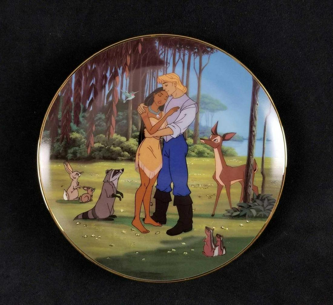 Pocahontas Loves Embrace Limited Edition Commemorative: Pocahontas Loves Embrace Limited Edition Commemorative Disney Plate. This plate depicts Princess Pocahontas and Explorer John Smith in rich bright colors with a gold trim. Made from porcelain, manufac
