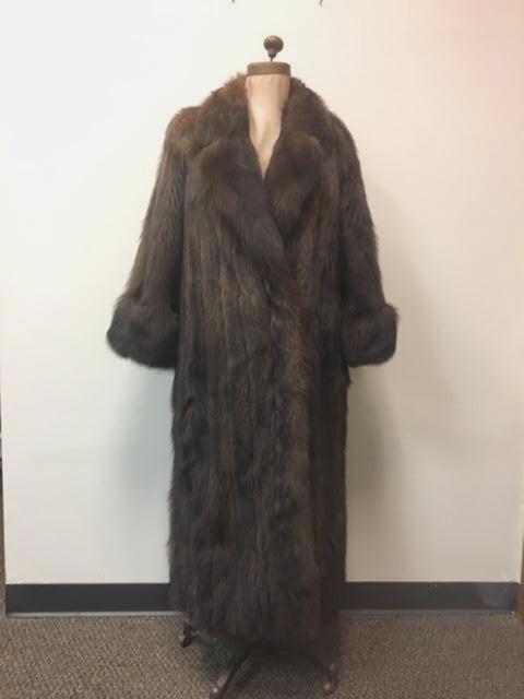 Fine Fisher Fur Full Length Coat: Fine Fisher Fur Full Length Coat;Â This coat shows three (3) clasps and two (2) concealed front pockets on the exterior and a handkerchief pocket on the interior. The initials "JSH" are embroidered