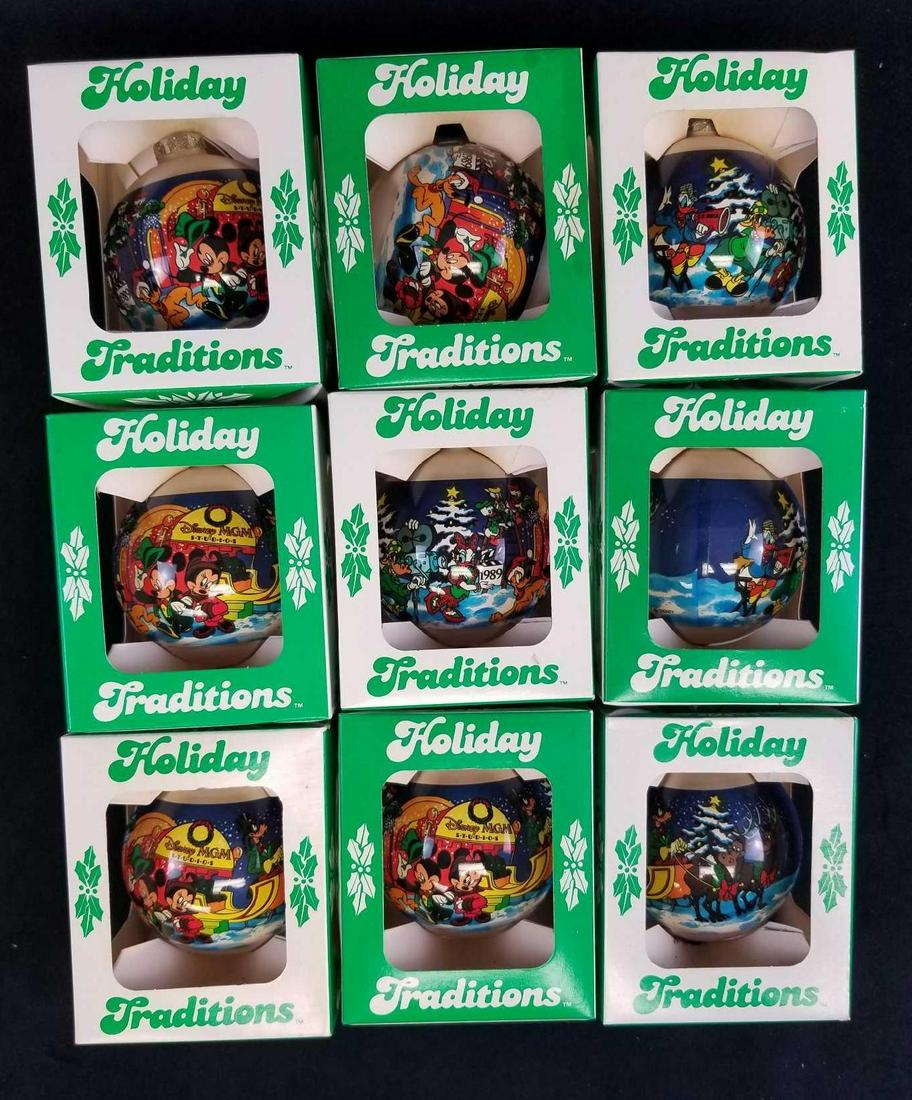 Lot Of 9 Vintage 1989 Walt Disney Holiday Traditions: Lot Of 9 Vintage 1989 Walt Disney Holiday Traditions Glass Ball Ornaments MGM Studios Mickey Mouse This lot features unopenedÂ holiday ornaments from 1989 Walt Disney World MGM - Studios. The scene