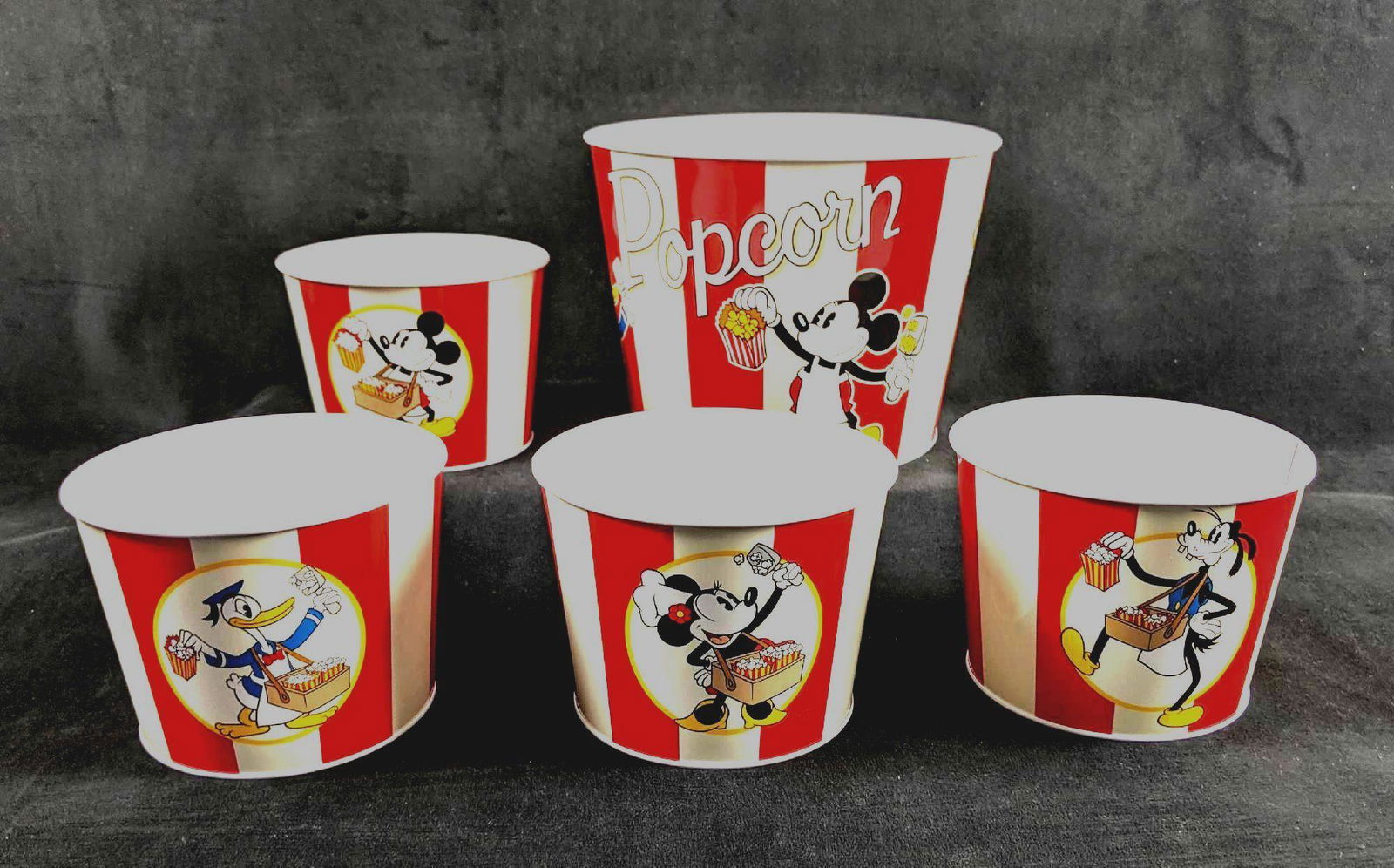 Five Piece Metal Popcorn Bucket And Tins Retro Style (1 of 6)