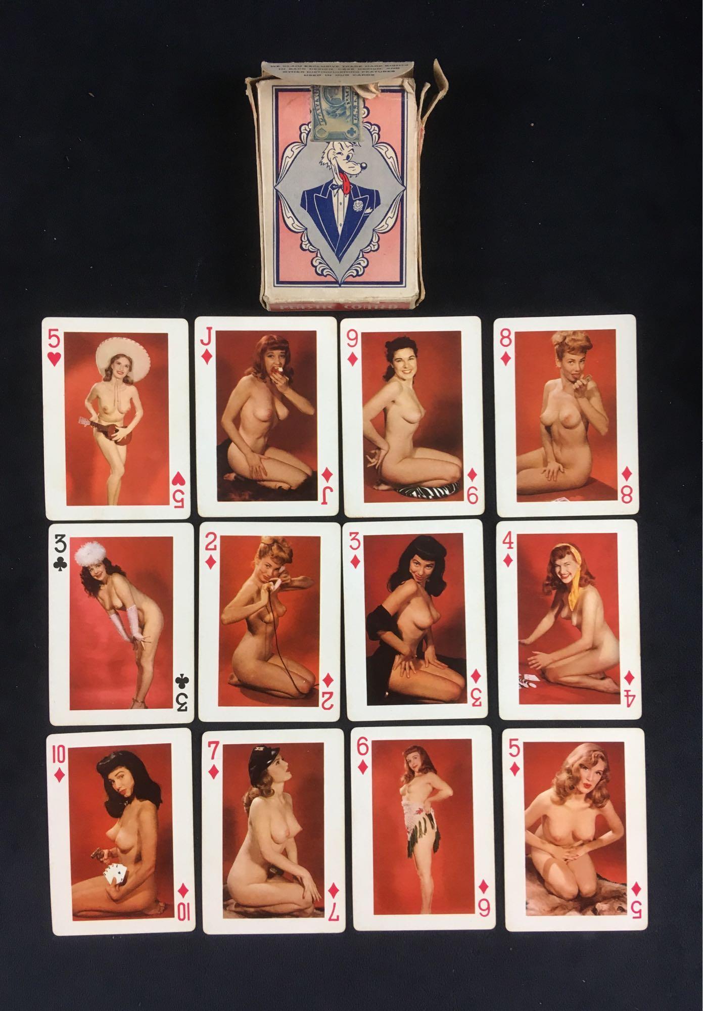 Vintage Nude Playing Card Deck: Vintage Nude Playing Card Deck; Circa 1940-50s. Only includes 51 cards, both the cards and the box have some wear due to age.Â