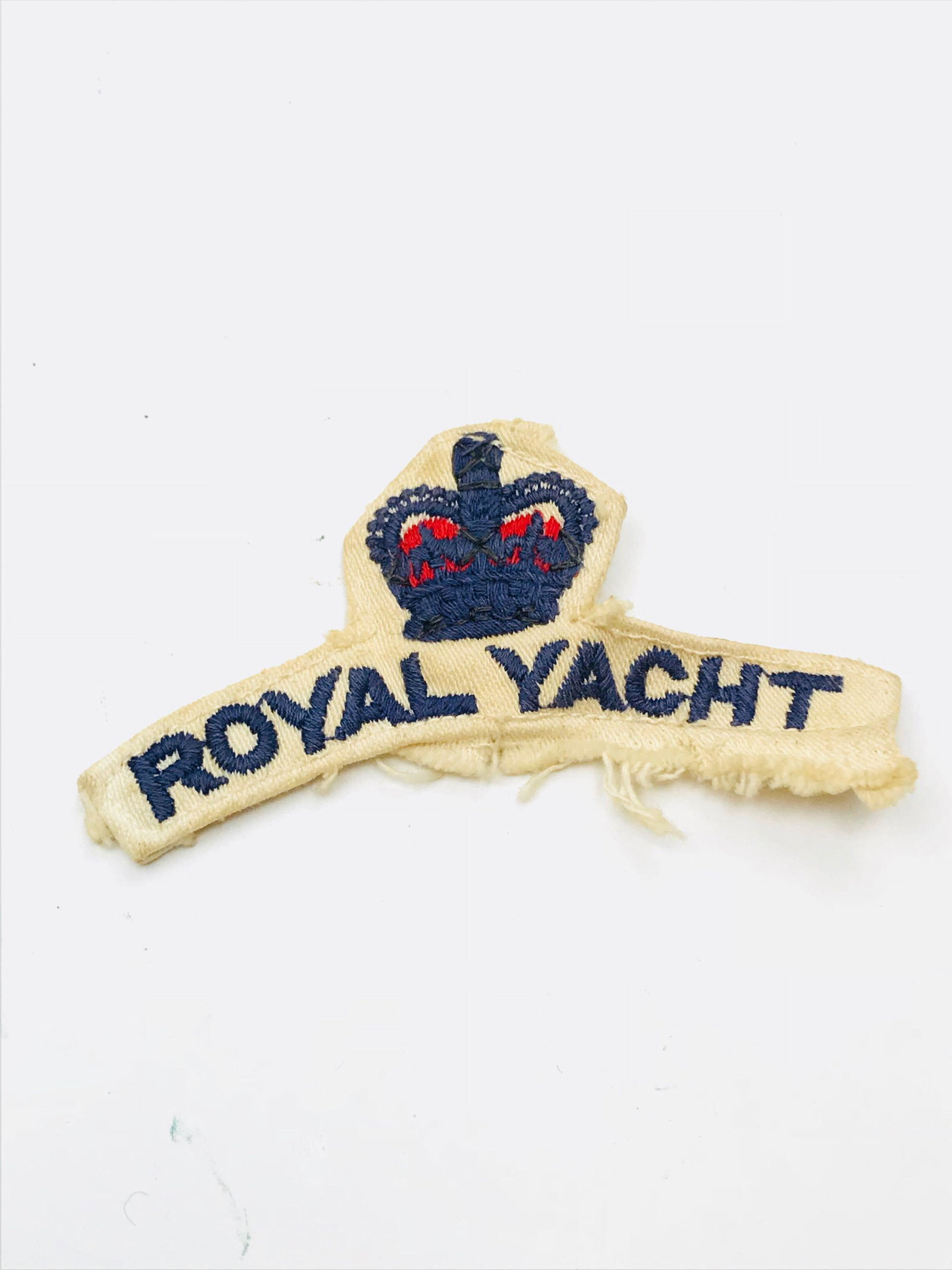 Original Great Britain Royal Yacht HMY Brittania: One vintage uniform patch from a sailor on the Royal Yacht HMY Brittania, vessel of the King and Queen of England.Â It is in good used condition showing normal signs of wear.Â it measures approx