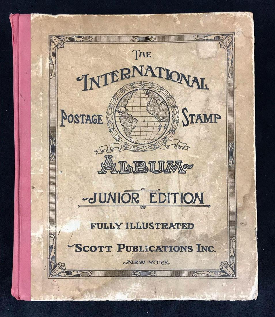 The International Postage Stamp Album Junior Edition: The International Postage Stamp Album Junior Edition with Over 1000 Stamps. This stamp collection book is in good to fair condition. It has yellowed a bit with age, but none of the pages are ripped or