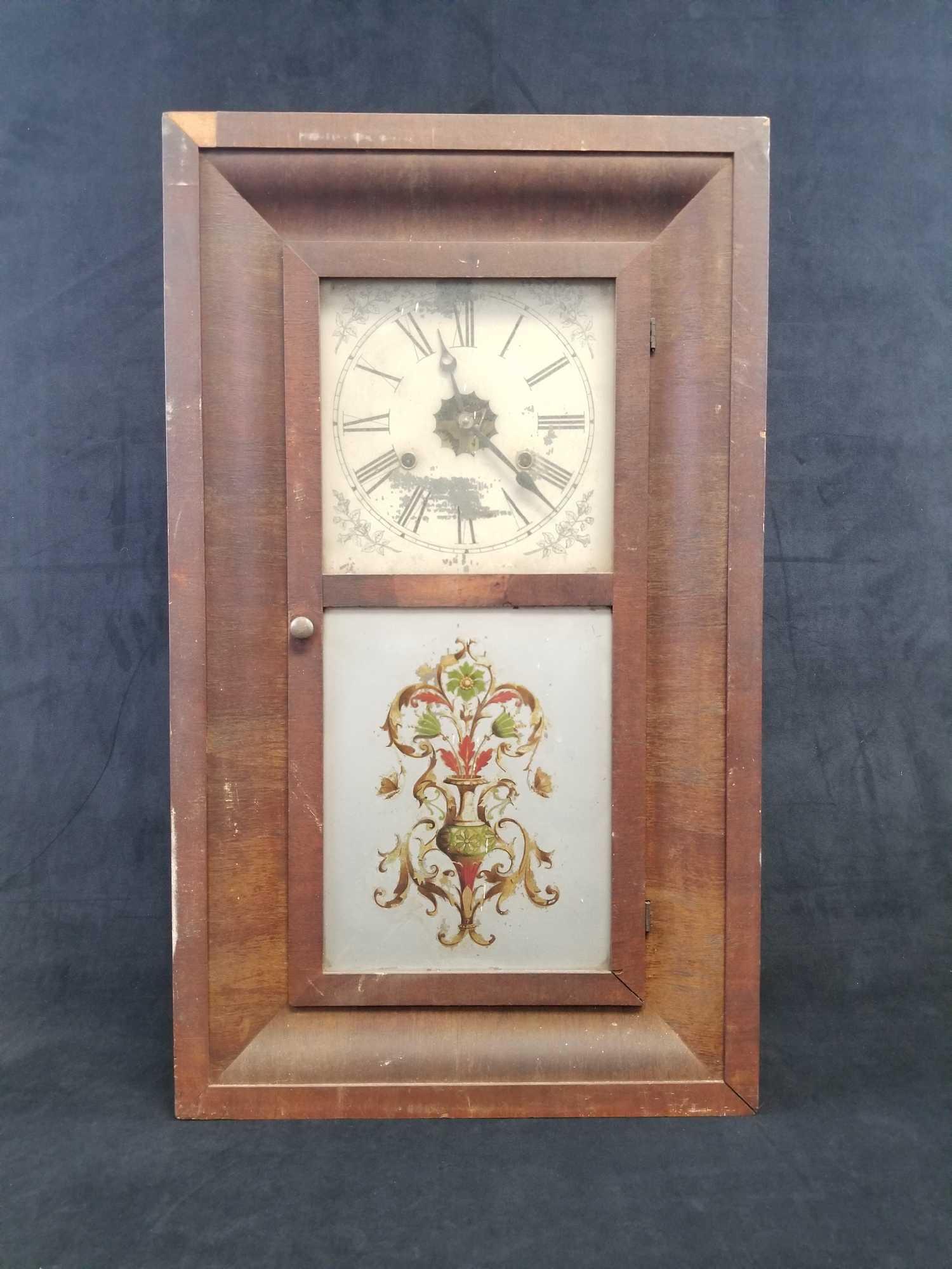 Antique E.N Welch Mantel Clock 1860s: This E.N Welch Mantel Clock from the 1860's is in good vintage condition with some chipping and scratches on the wooden frame. The clock has not been tested but appears to not be in working order. The