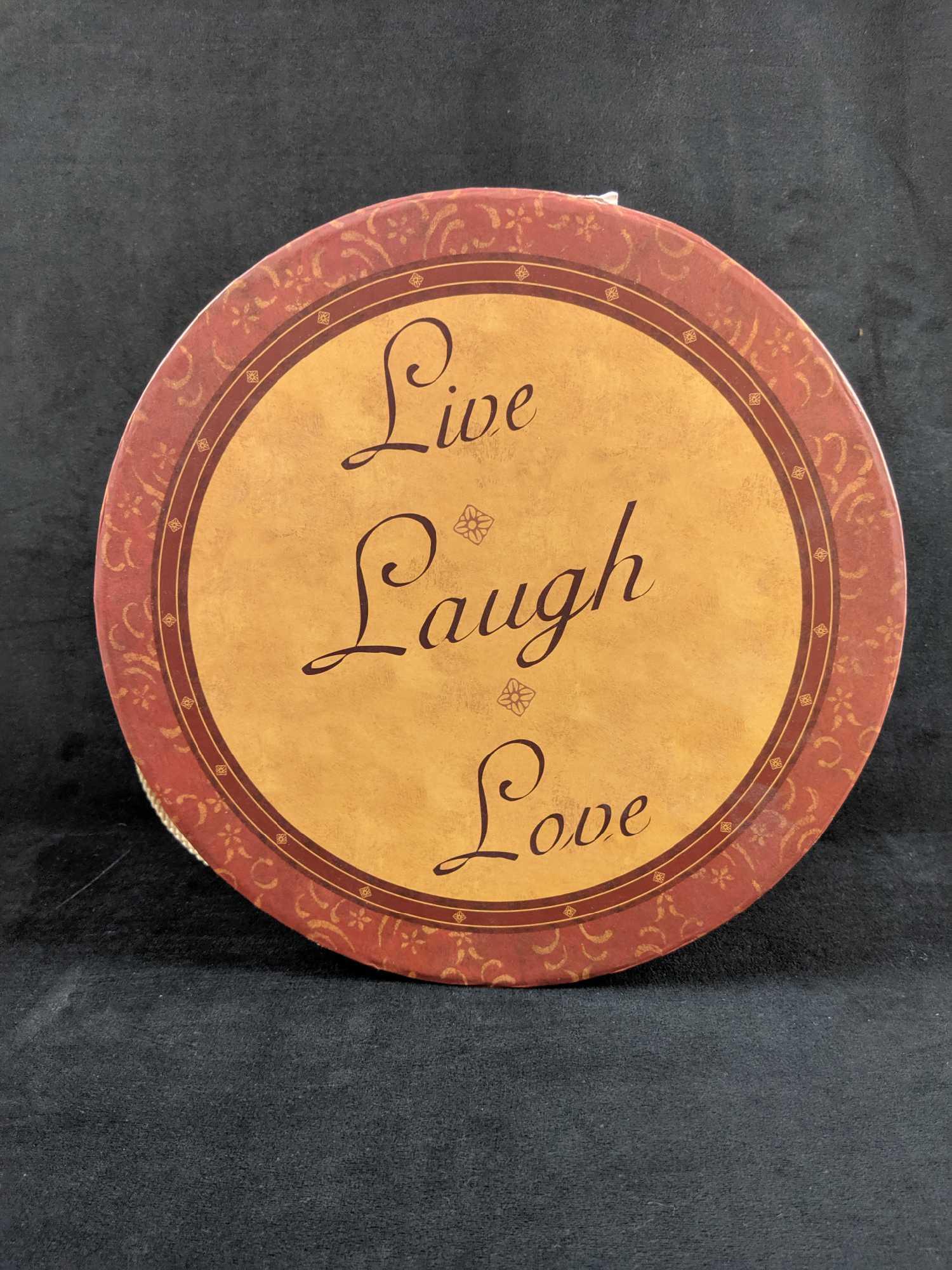 Vintage Style Hat Box Storage Or Giftbox: Designed by Tri CoastalÂ Designs. Measures Approx 12" across and 5" high. In good used condition with one minor rip at the side (see image). Made of heavy cardboard.