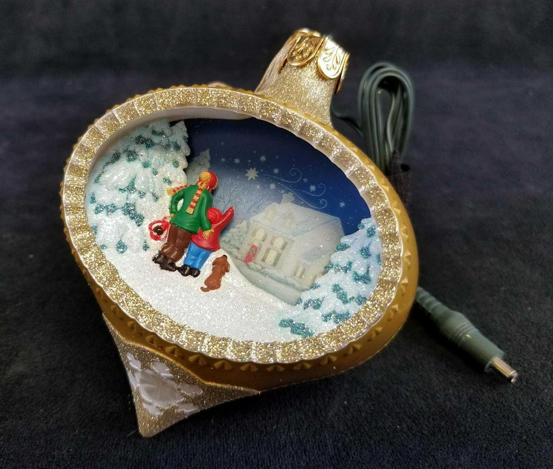 Hallmark Illuminations Watching For Santa Ornament: A parent and child can be seen looking into the evening sky for any sign of sleigh. Light up to a soft glow when you insert into a Christmas light. Like new, never opened.Â