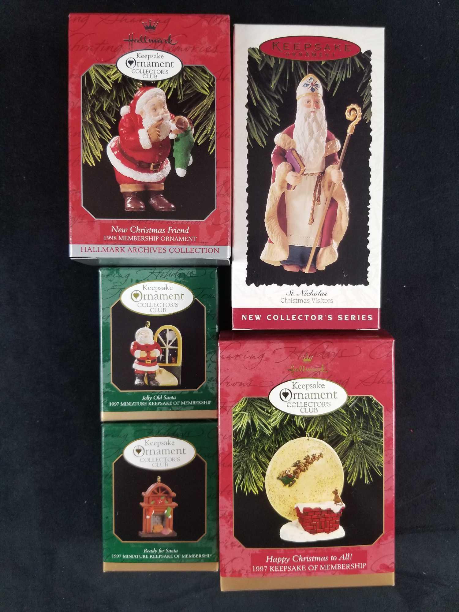 Hallmark Lot of 5 Classic Noel Ornaments: This lot features: "New Christmas Friend" from "Hallmark Archives Collection; handcrafted and dated 1998. "St. Nicholas" from "Christmas Visitors" (New Collector's series); handcrafted and dated 1995.