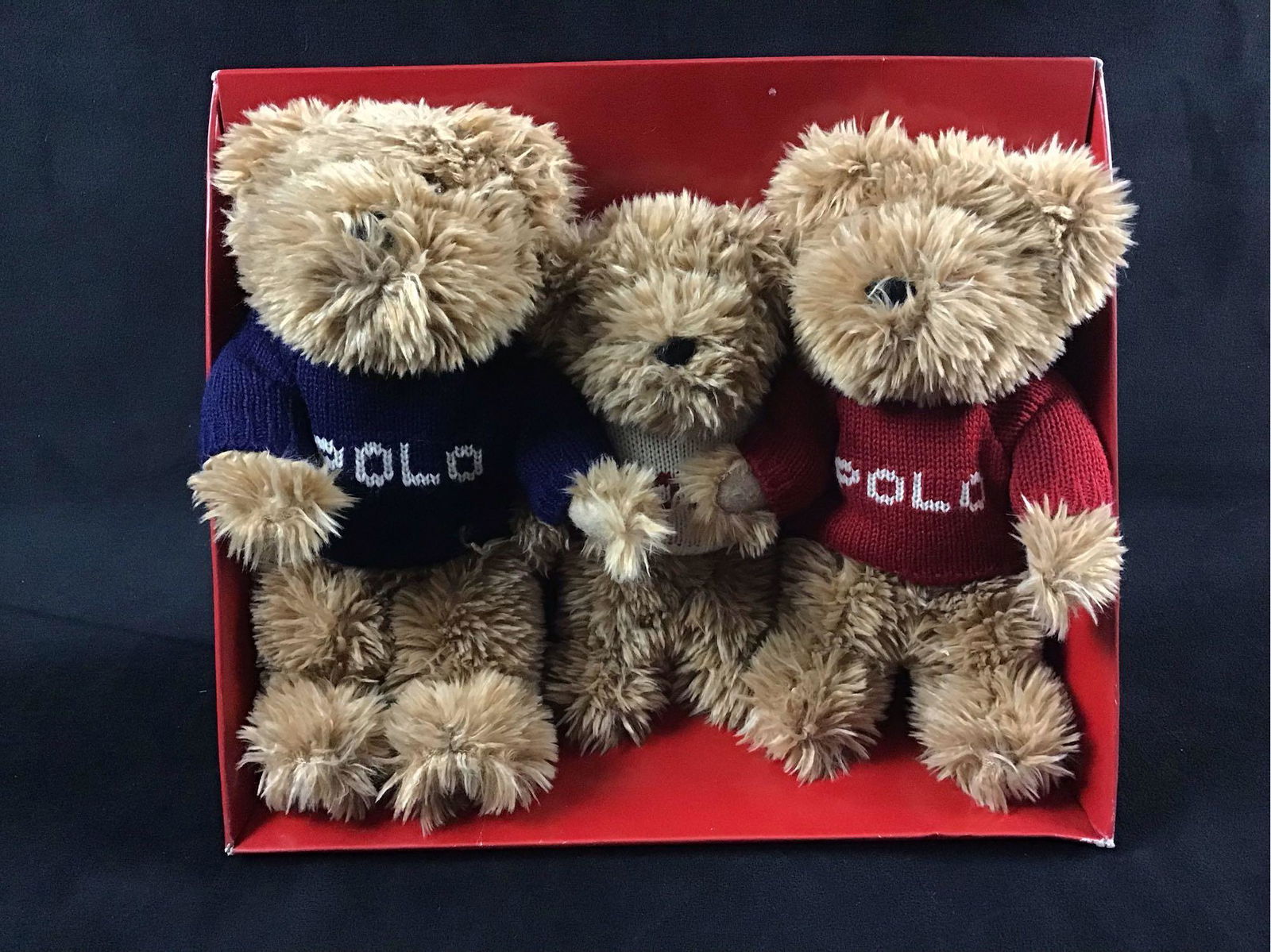 Ralph Lauren Early 2000s The Bears That Care: These bears are from the early 2000s. It comes with three bears all wearing Polo sweaters. One bear is smaller than the other two. The bears are in good condition with no known damages. The box has kn
