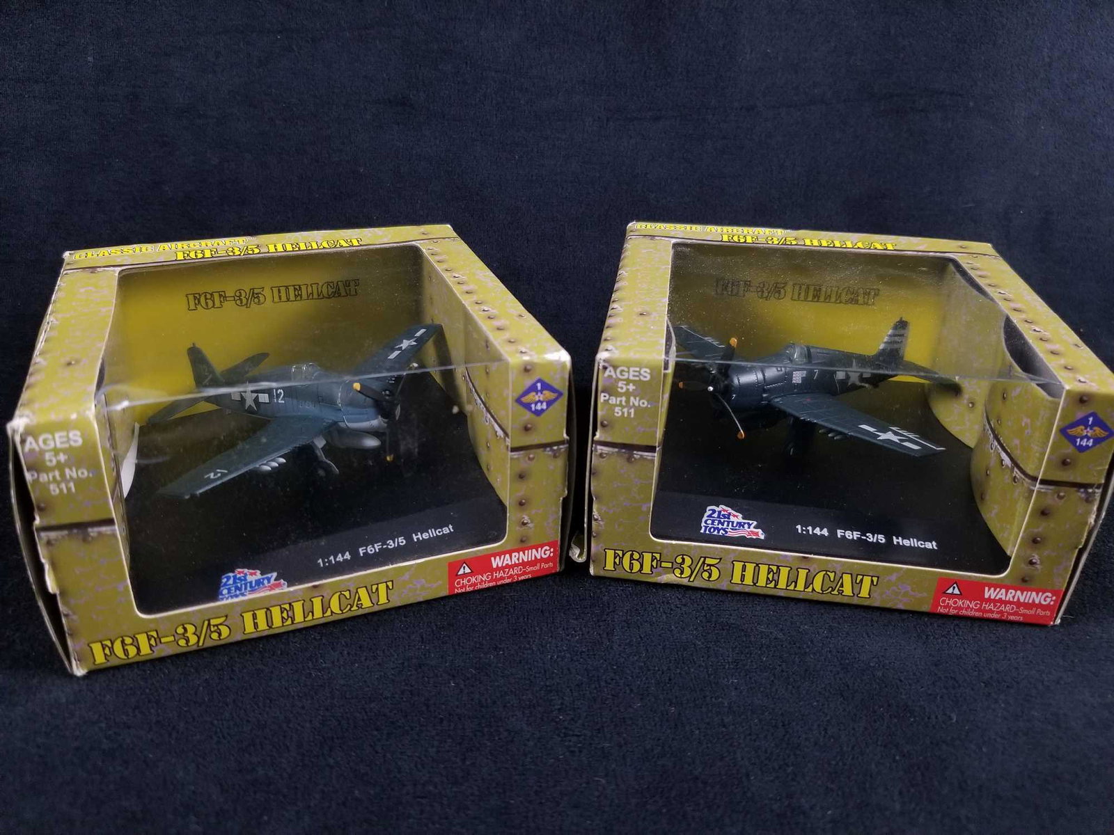 21st Century Toys Classic Aircraft Lot Of Two: From the now defunct 21 Century Toys company. This lot includes two "F6F-3/5 Hellcats". Boxes have minor shelf-wear and the planes are mint in box.Â All the graphics on these models are painted on, 