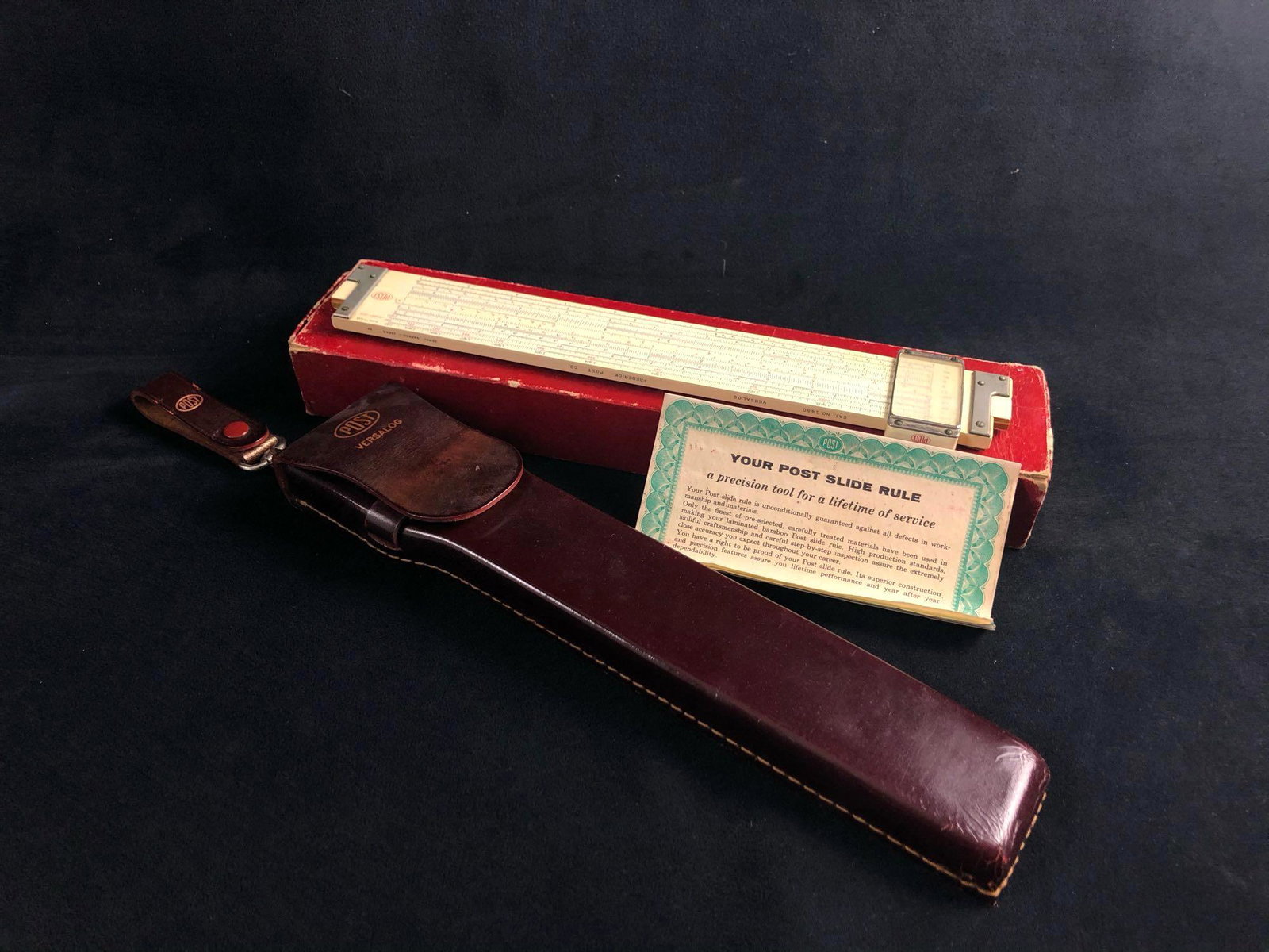 Vintage Post Slide Rule Tool Measuring Frederick: Vintage Post Slide Rule Tool Measuring Frederick Post Company Versalog 1955 Bamboo Hemmi The once loved vintage Federick Post Versalog Slide Rule 1460 with the case is in its original box and certific