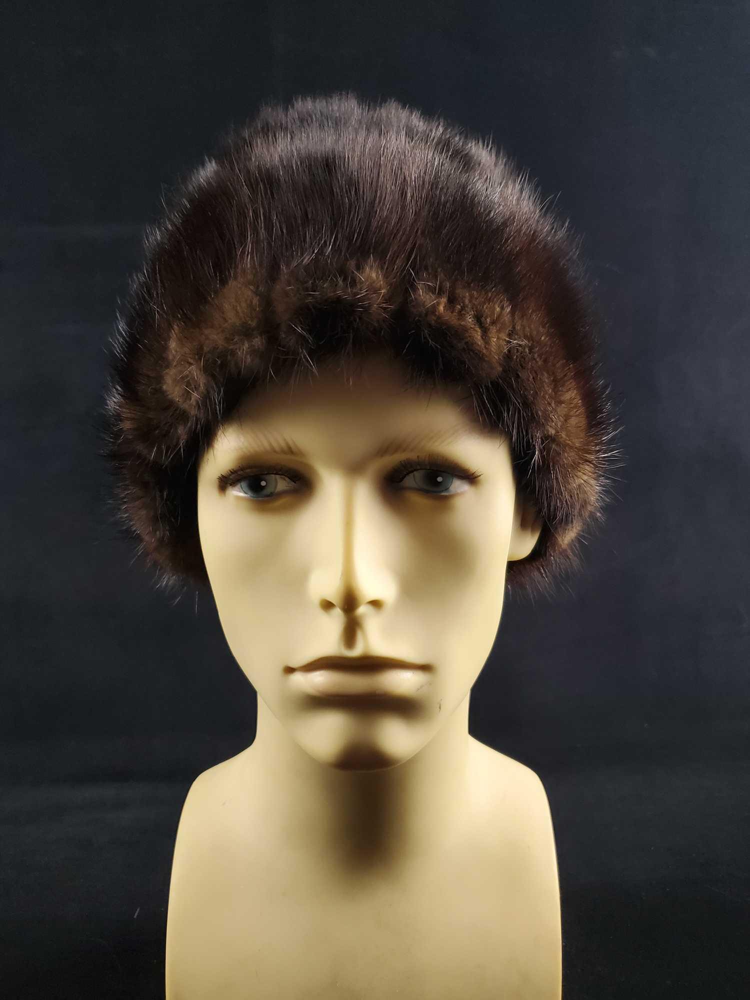 Midcentury Dark Brown Mink Fur Hat Cap Hat by Voguemont: This is a mid-century dark mink fur cap by Voguemont. It is in very good condition and features copper colored linen interior. There are no known damages to the fur and the interior fabric may have so