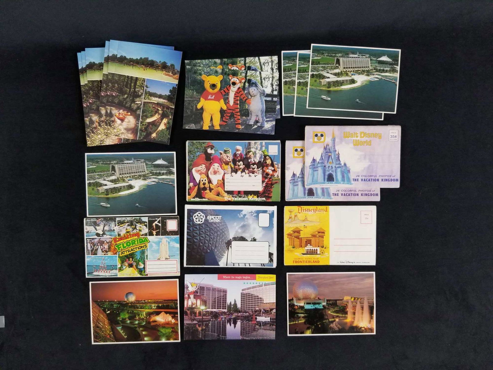 Disney Orlando Vintage Unused Post Card And Post Card: This lot includes: "Exciting Florida Attractions" multi-view postbook. this is an fun little selection of photos from early Orlando that comes in its own envelope and plenty of space to leave a messag