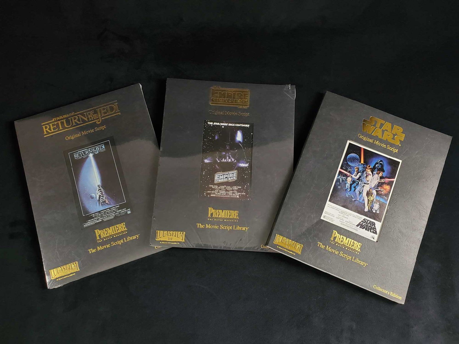 Star Wars Movie Scripts Premiere Collectors Ed: Star Wars Trilogy Original Movie Scripts Premiere Collectors Edition. Comes with all three scripts for the original trilogy, "Star Wars", "Empire Strikes Back", and "Return Of The Jedi". Two of the sc