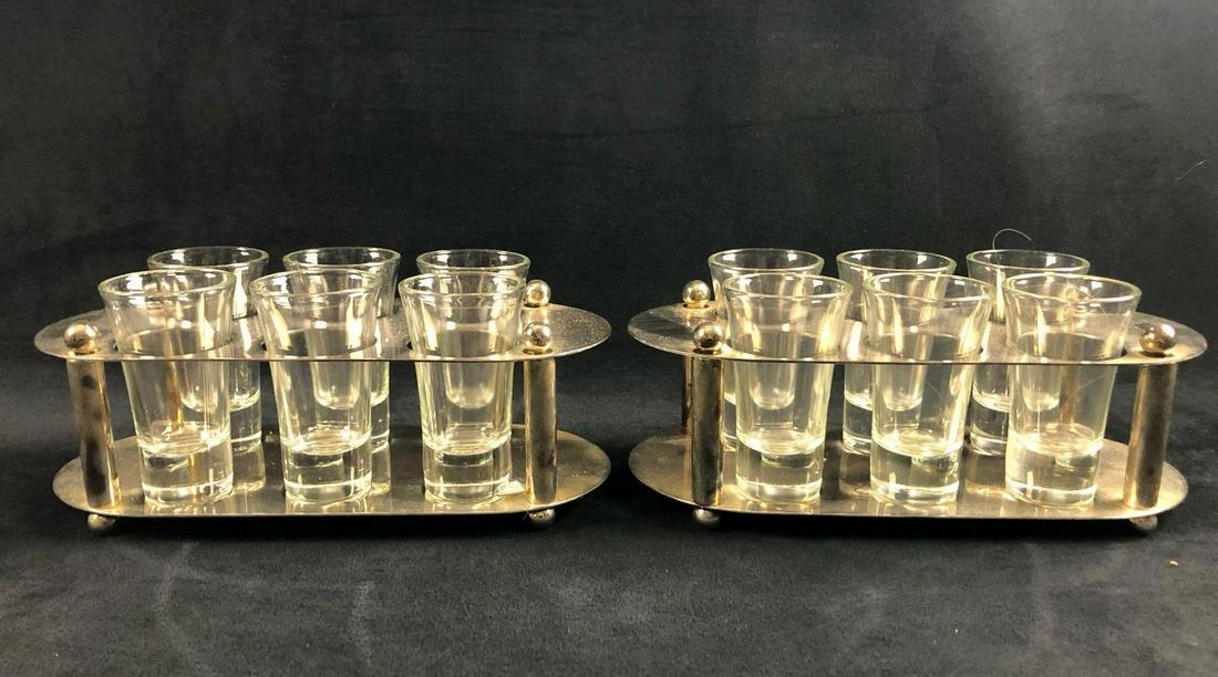 Silver Plated Shot Glassware Set IGC21: Silver Plated Shot Glassware Set IGC21. Entertain your guests on game night and safely transport your drinks from one table to the other. This tray beautifully adds to the rest of your bar, giving you