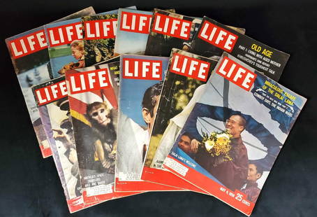 11 Vintage LIFE Magazines Year 1959: This 11 piece lot of vintage Life magazines year 1959 are in very good vintage condition. There may be some slight tares along the edges and spine along with expected discoloration/foxing of the