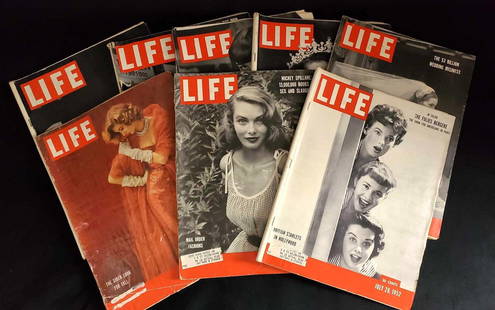 8 Vintage LIFE Magazines Year 1952: This lot of 9 Vintage LIFE magazines are in good vintage condition. There may be some slight tares along the edges and spine along with expected discoloration/foxing of the pages. The June 28th issue
