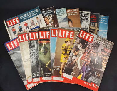 14 Vintage LIFE Magazines 1958: This lot of 14 Vintage LIFE magazines from 1958 are in good vintage condition. There may be some slight tares along the edges and spine along with expected discoloration/foxing of the pages; there