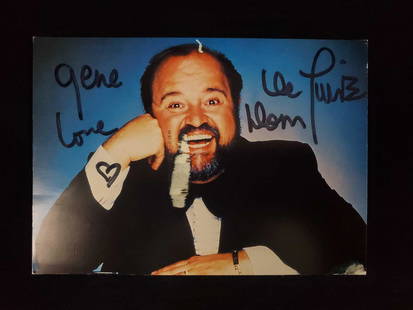 Autographed photo of Dom Deluise and Still Photo: NO COA. From the estate of an avid autograph collector. There is a scuff on the photo with the autograph (see detail image). Measures approx 6" x 4 1/4". There is also a still photo with Jeremy the