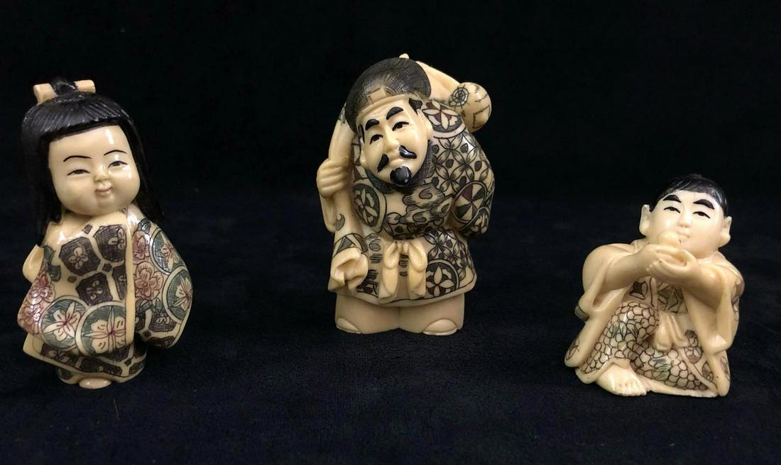 Chinese Art Feng Shui Faux Ivory Lot Of 3: Three Chinese figurinesÂ are the perfect accessory for your bonsai, ornamental plant or miniature scene. It sets the scale, adding depth and dimension and turns your ordinary plant or tree into a li