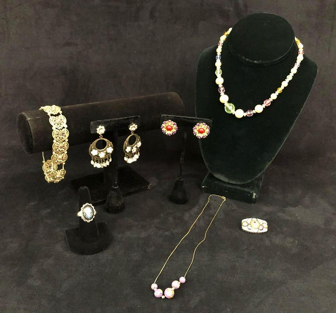 Jewelry Costume Earrings Brooch Necklace Lot Of 7 (1 of 12)