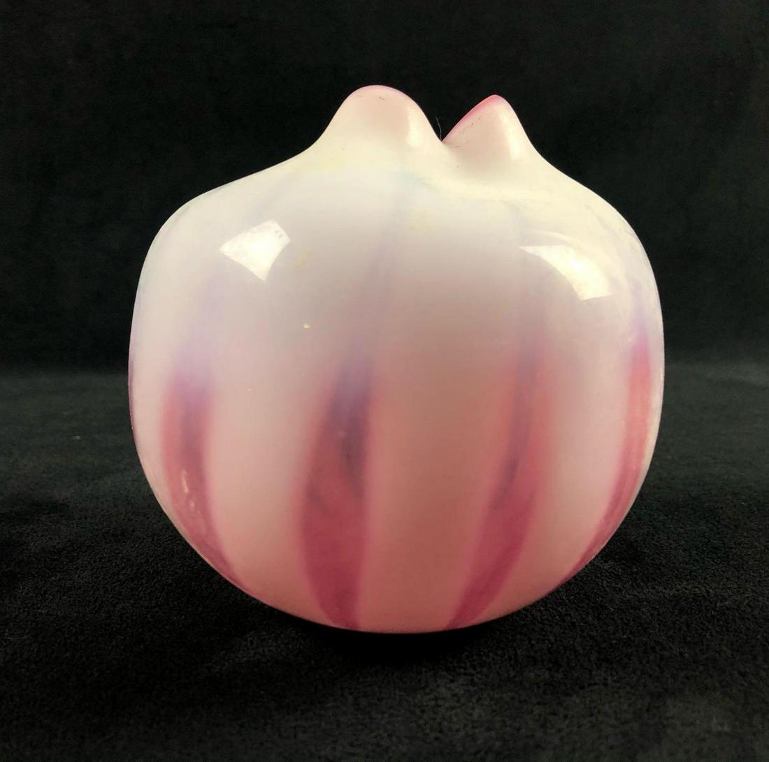 Antique Rose Bowl Burmese Fenton Like Peach Ruffle: Antique Rose Bowl Burmese Fenton Like Peach Ruffle Creamy Pale Whitish Glass Thick White This is a beautiful Burmese glass rose bowl with a pinched ruffled edge opening. Although the pattern name is p