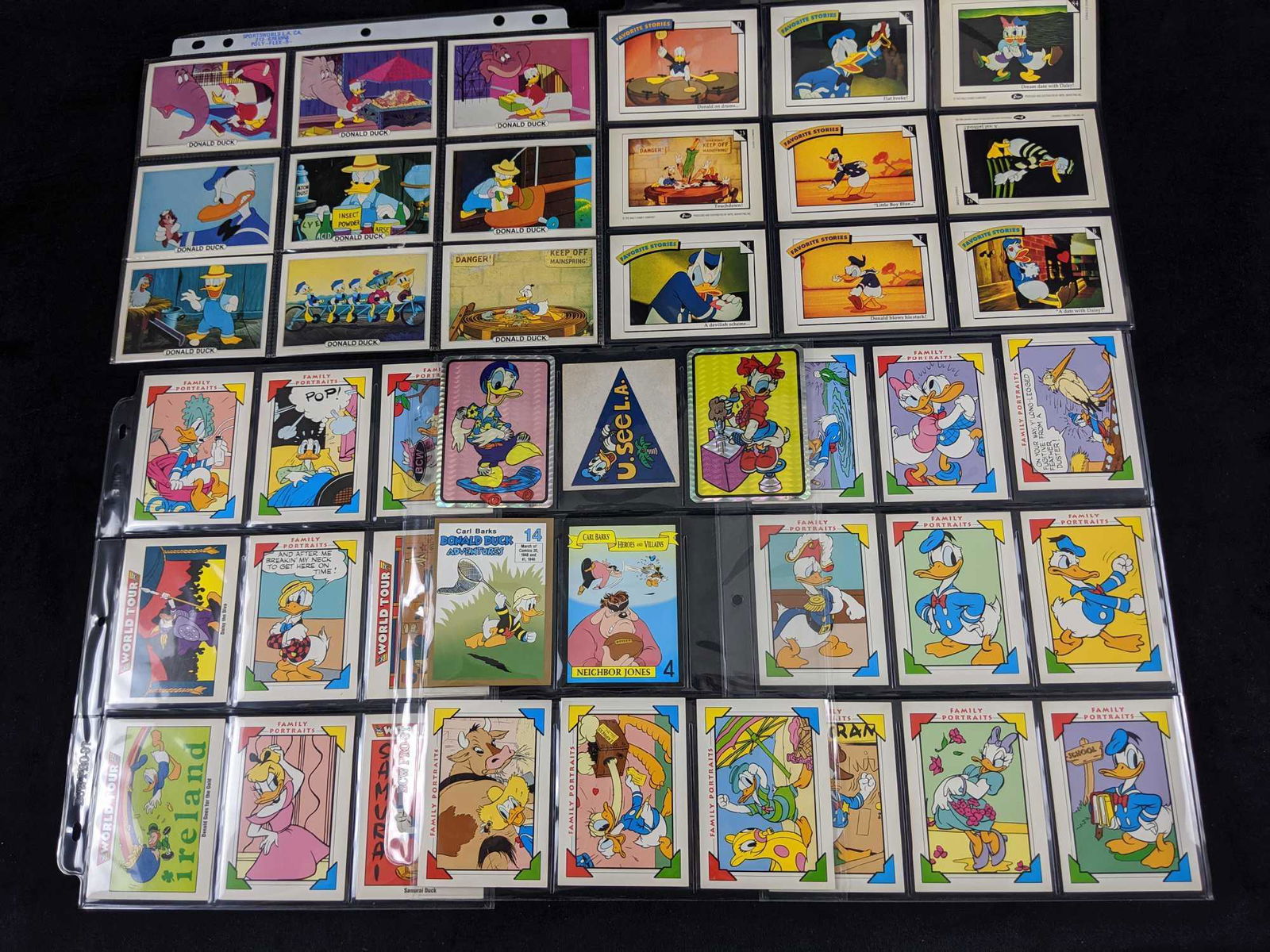 Assorted Disney Donald Duck Vintage Collector Cards And: This is a lot of 41 cards and 3 Stickers, all related to Disney and Donald Duck. Cards are in good, used condition and had been stored in collector's sleeves, which come with cards and stickers. Cards
