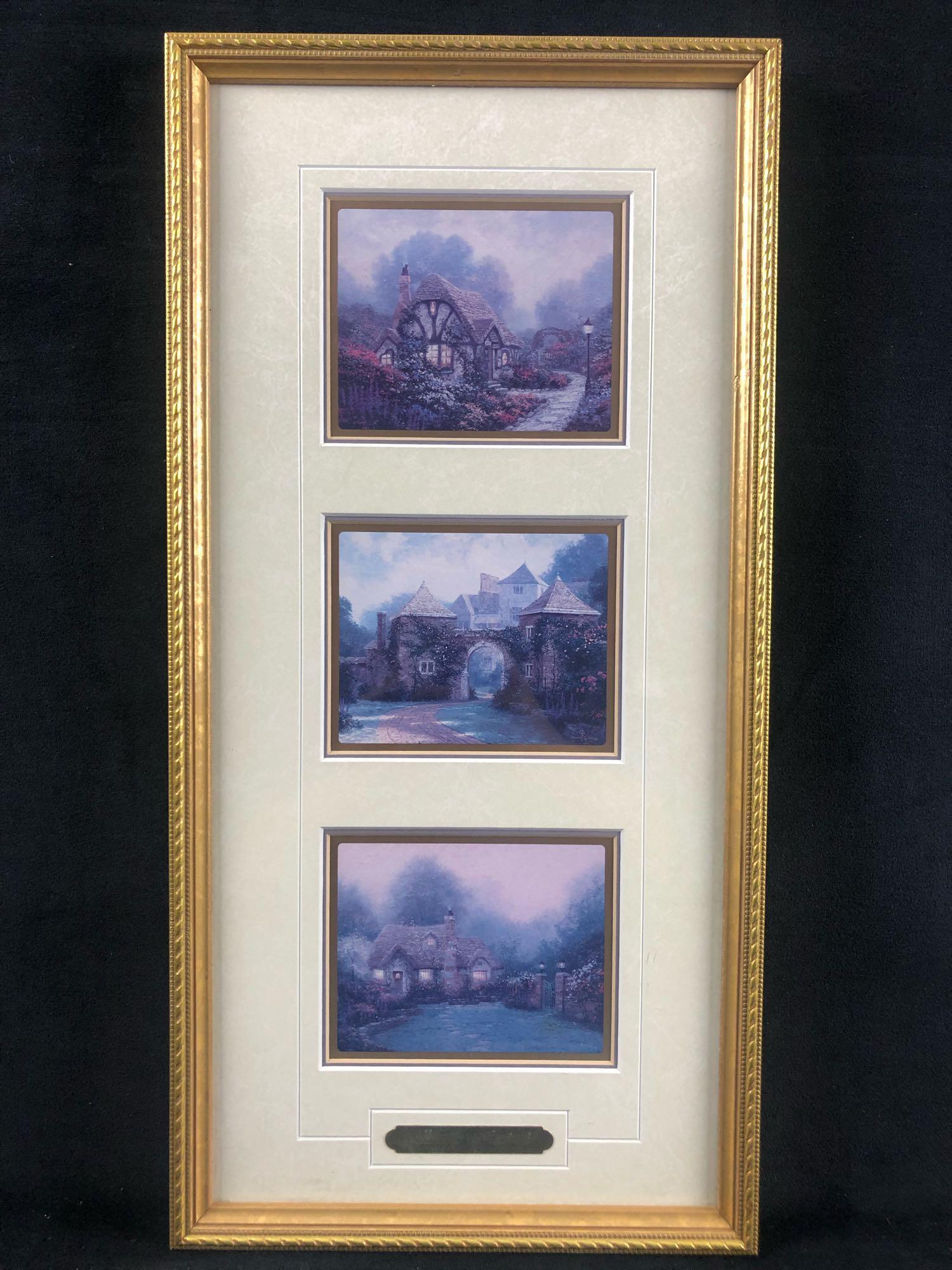 Framed Thomas Kinkade Memories of England Matted Print: Framed Thomas Kinkade Memories of England Matted Print with COA 1996 The set is called Memories of England by Thomas Kinkade.Â In very good condition with some minor scuff marks on frame. Strong wi
