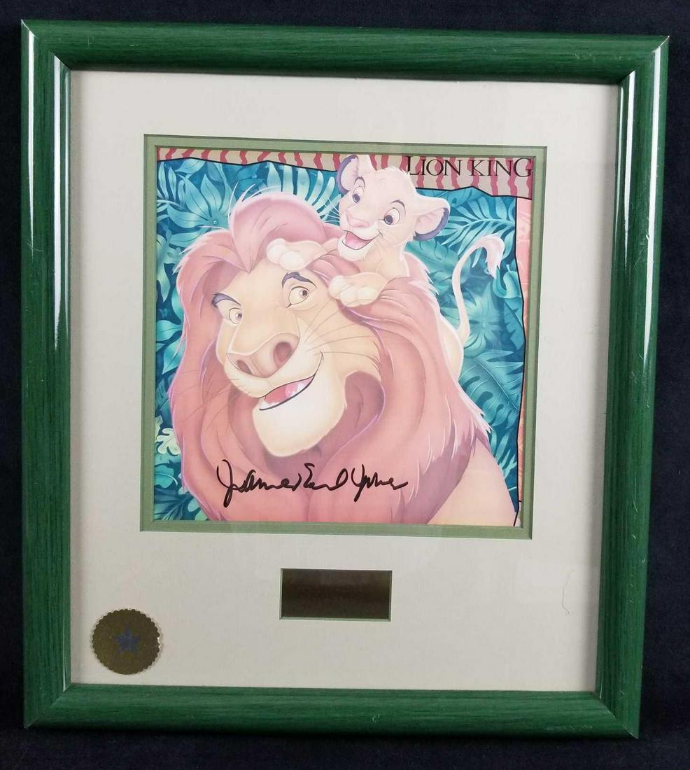 Walt Disneys The Lion Kings James Earl Jones Voice of: Walt Disney's The Lion King's very own James Earl Jones (voice of "Mufasa") original autograph on Mufasa and Simba Art.Â Nice vintage green frame that really compliments the classic art. The signat