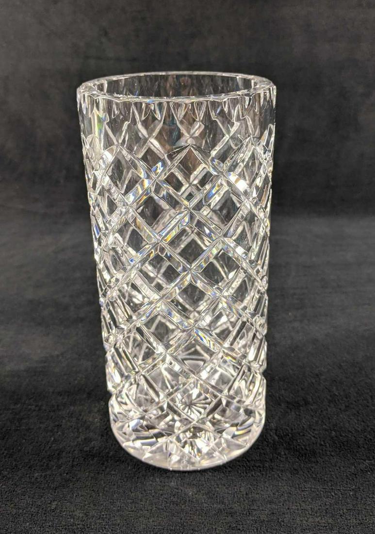Vintage Ceska Crystal Vase With Canterbury Diamond: Heavy crystal vase with diamond criss-cross cuts. Has Ceska marking on bottom. Made inÂ Czech Republic. Is approx 4" x 4" x 7". Is in good, vintage condition with no known damage.Â