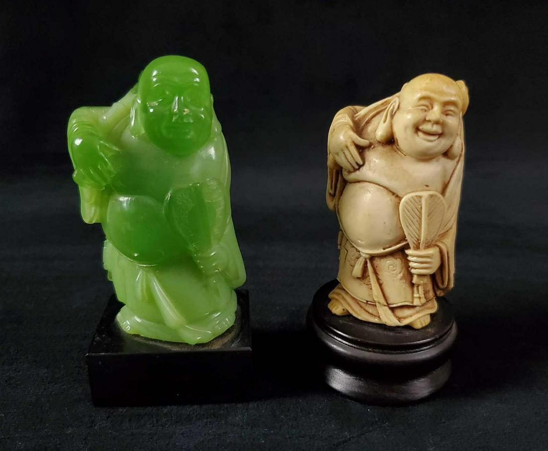 Vintage Buddha Resin Figures Lot Of Two: This lot includes: (1) Faux Jade Wandering Buddha Resin Statue Made in Italy by Wony.Â Vintage 1960s Collectible Figurine. It is in good, vintage condition with some minor wearing on the bottom of t
