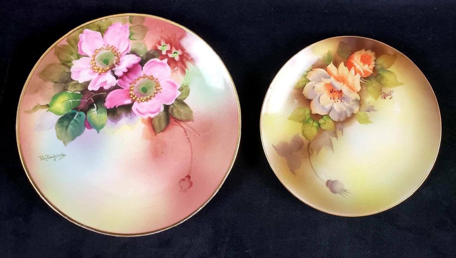 Floral Noritake Hand Painted in Japan Signed Plates: Floral Noritake Hand Painted in Japan Signed Plates. These plates are in good to great used condition. The items included and specific issues are: 1 B. FusbimbÂ signed pink flower plate. Shows minor