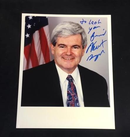 Speaker Newt Gingrich Inscribed Photo with Autograph: Former Speaker of the House Newt Gingrich Inscribed Photo with Autograph; an 8" x 10" photo with inscribed signature. The actual photo size is 7 1/4" x 8".Â Although there is no certificate of authe