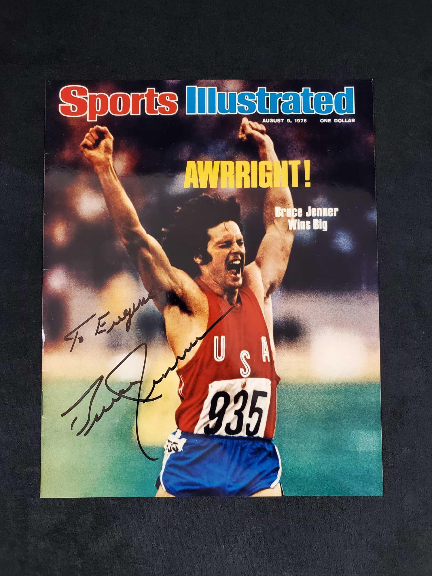 Autographed photo of Bruce Jenner: Sports Illustrated Cover of Bruce Jenner Publicity photo. "To Eugene" signed Bruce Jenner in marker. No COA Comes from the estate of an avid autograph collector. Measures approx 8" x 10".Â