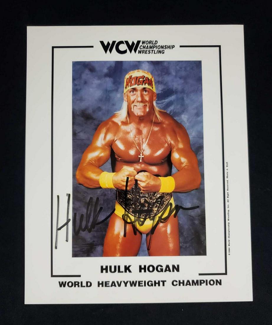 Autographed Photo of Hulk Hogan: Publicity photo of Mr. Hulk Hogan, signed in marker.Â Dated 1994. No COA Comes from the estate of an avid autograph collector. Measures approx 8" x 10".Â