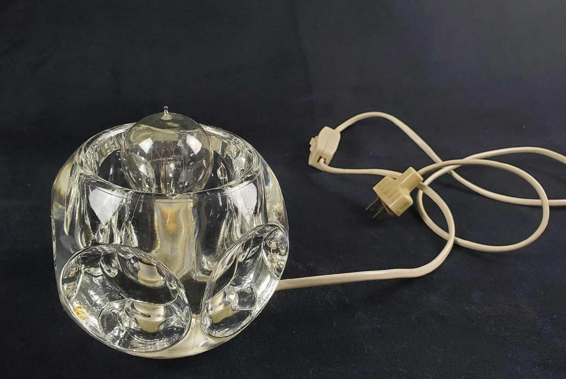 Rare Modern Contemporary Peill Putzler Table Lamp: Beautiful and rare PeillÂ & Putzler TA 14 table lamp. Gorgeous Space Age Design. A round glass body with large concave concavities. The TA14 table lamp manufactured by Peill & Putzler in the 1970s g
