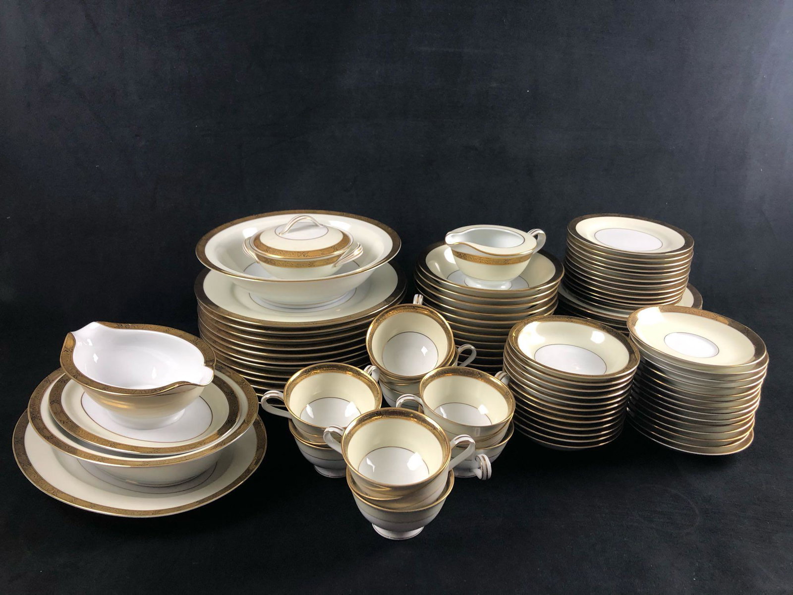 Vintage Noritake Goldkin 5675 Porcelain Dishes: Vintage Noritake Goldkin 5675 Porcelain Dishes Dinnerware China 93 Piece Color Gold White This is an extremely beautiful and elegant vintage dinnerware. The china is a soft light yellow, white and gol