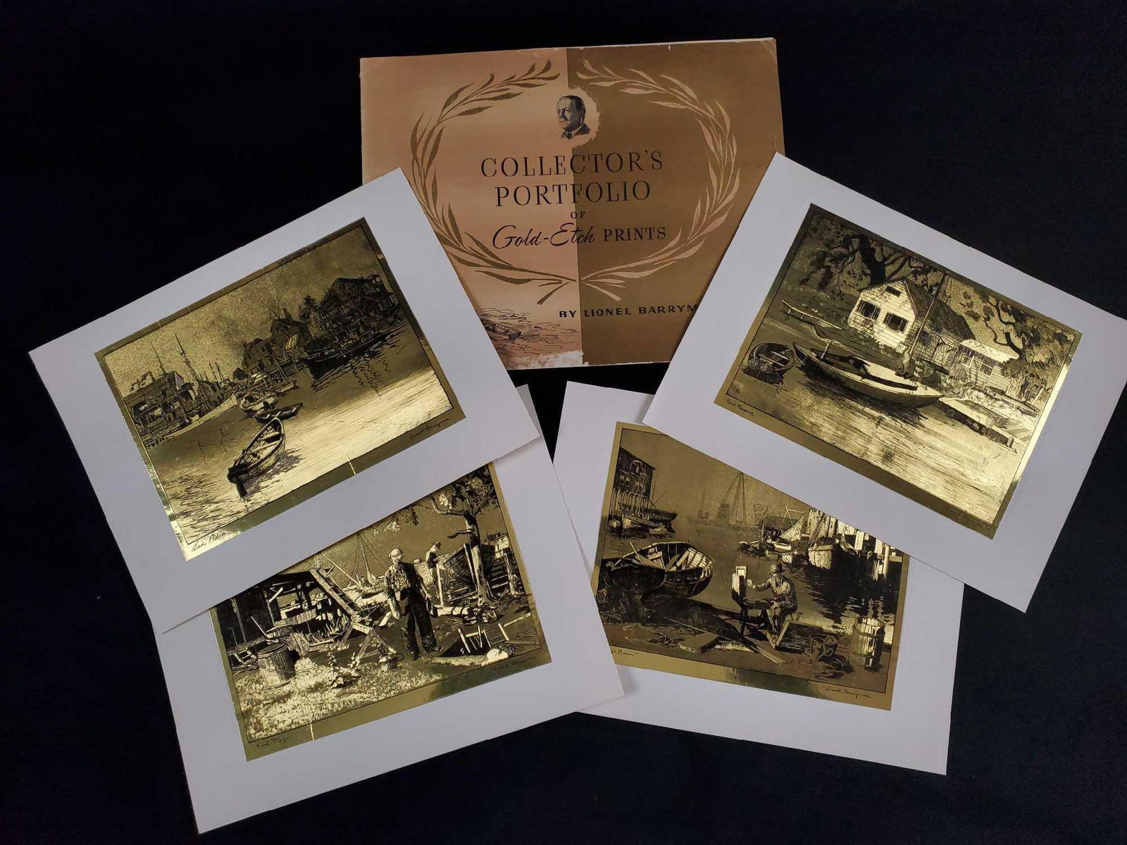 Vintage Lionel Barrymore Gold Foil Etch Print Set (1 of 14)