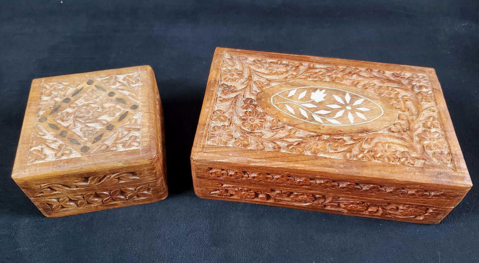 Two Vintage Indian Wooden Carved Boxes W Bonus (1 of 10)