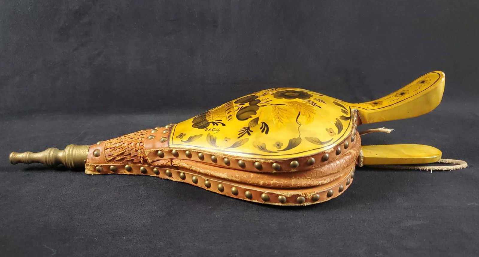 Vintage Hand Painted Brass Tipped Fireplace Bellows (1 of 8)