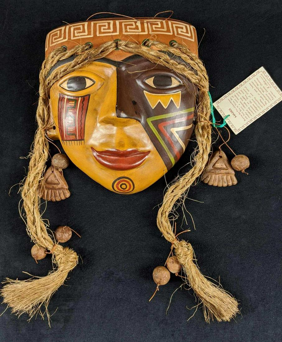 Hand Painted Hanging Peruvian Clay Mask (1 of 7)