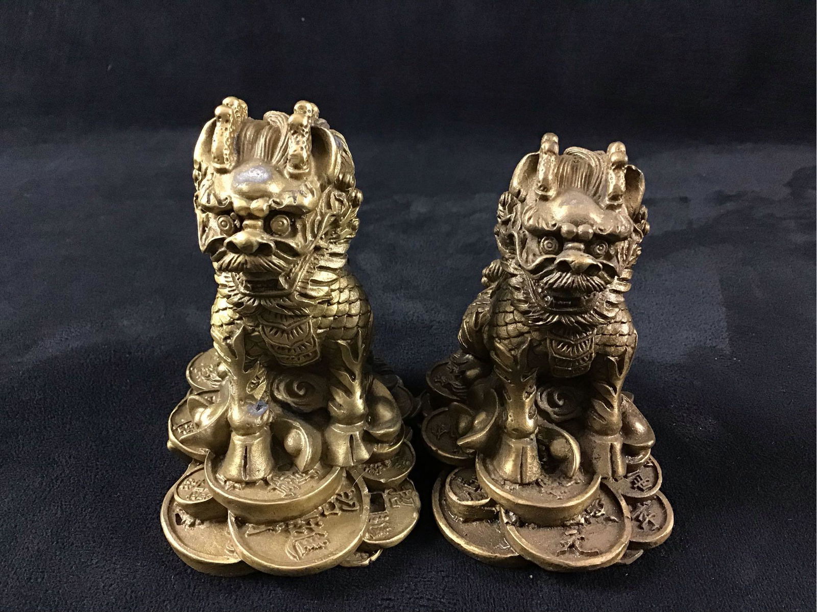 Bronze Dragon Statues Good Fortune Feng Shui Lot of 2 (1 of 6)
