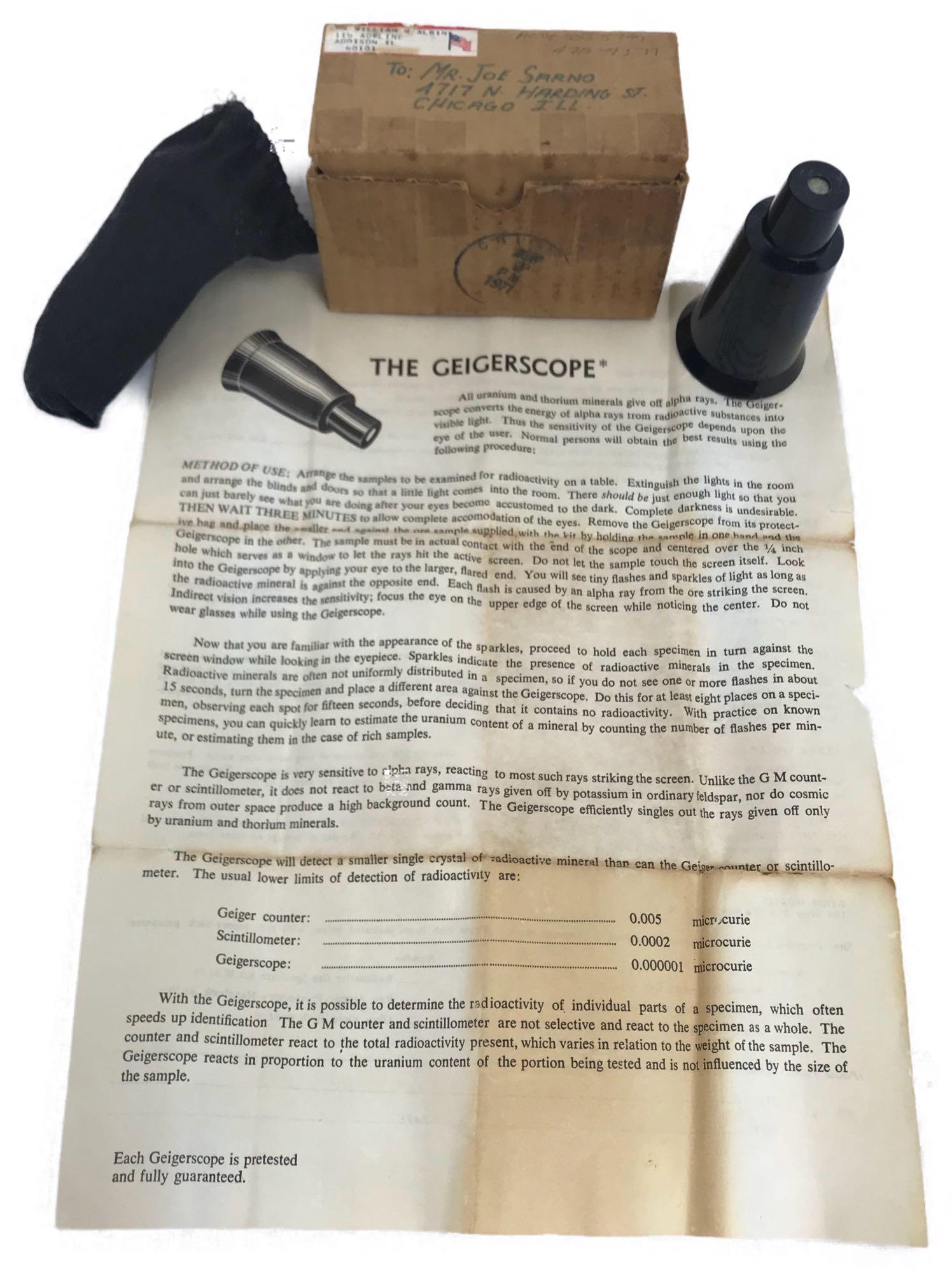 Vintage and Rare Geigerscope, Circa 1950: Vintage and Rare Geigerscope, Circa 1950; a very unique piece, an optical radioactivity detector. It is made of hard plastic. These were available through magazine advertisements for amateur pros