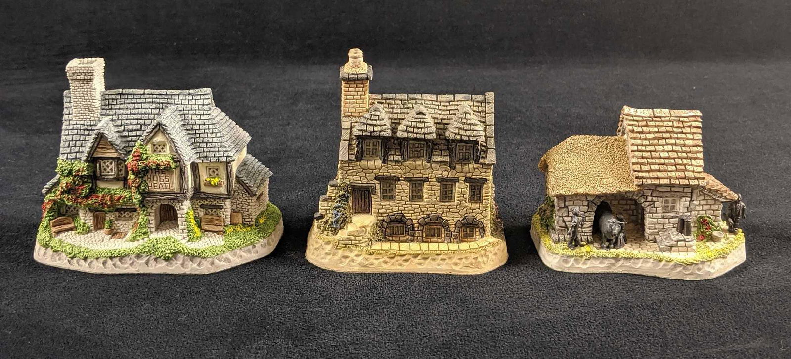 David Winter Limited Release Cottages Lot Of 3: This lot includes hand made and hand-painted mini cottages by David Winter. All three sculptures are in good, vintage condition with no known damage. Come in original boxes. (1) The Shires. Berks