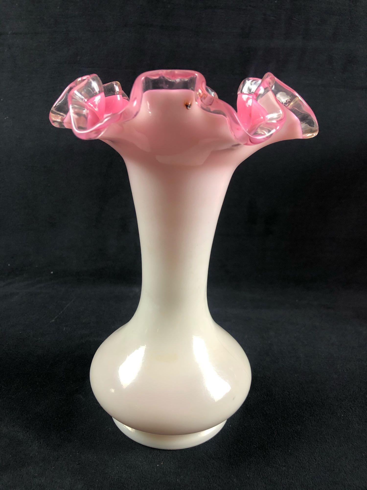 Vintage Fenton Glass Peach Crest Ruffle Crimp Round (1 of 10)