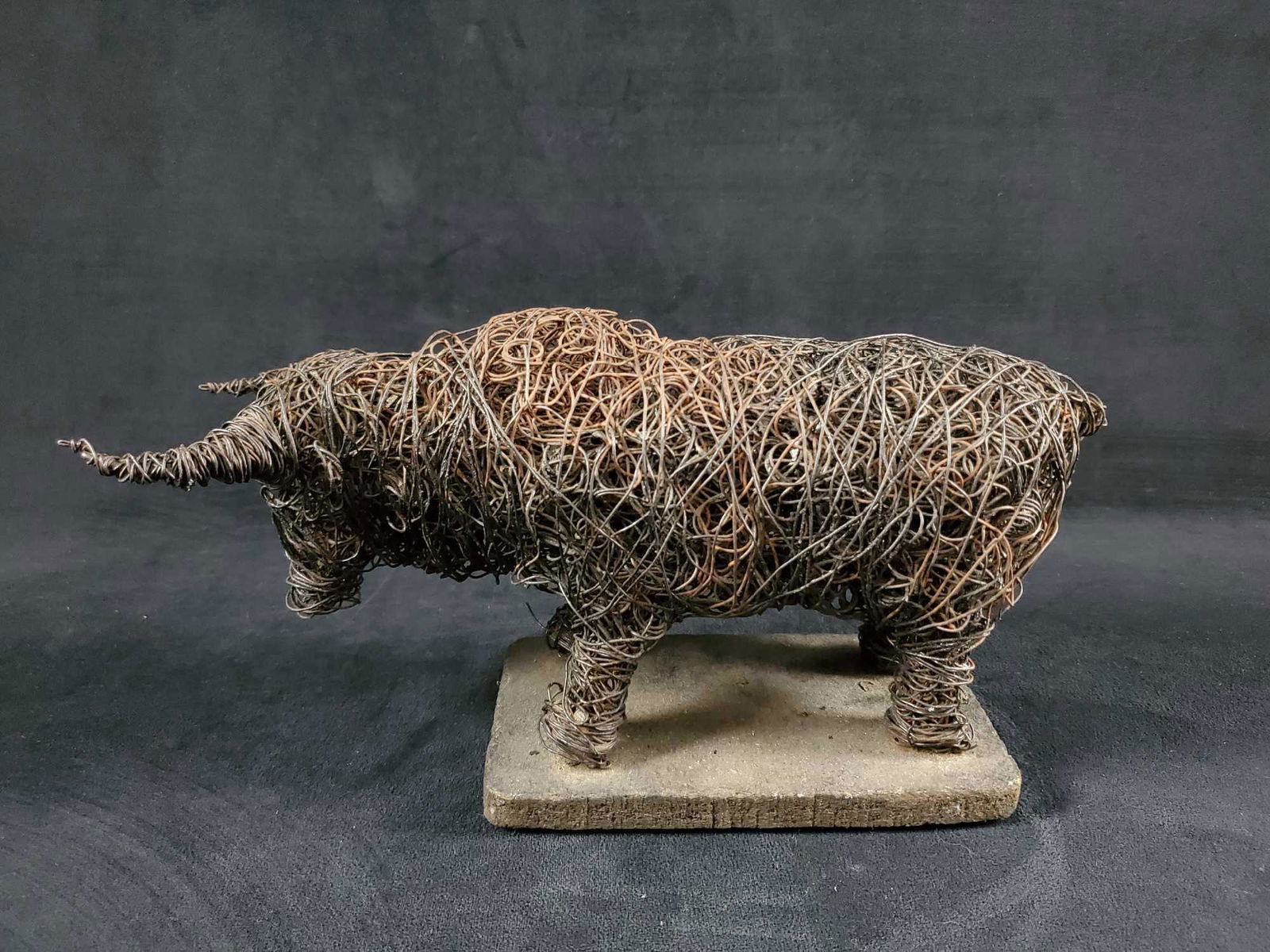 Hand Made Wire Bull Statue With Base (1 of 12)