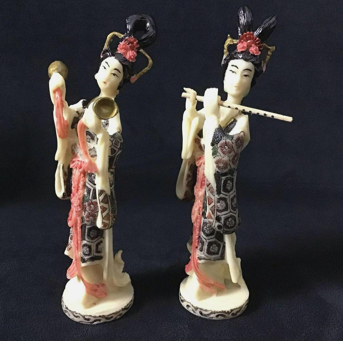 Geisha Chinese Art Figurines Instruments Lot of 2 B (1 of 6)