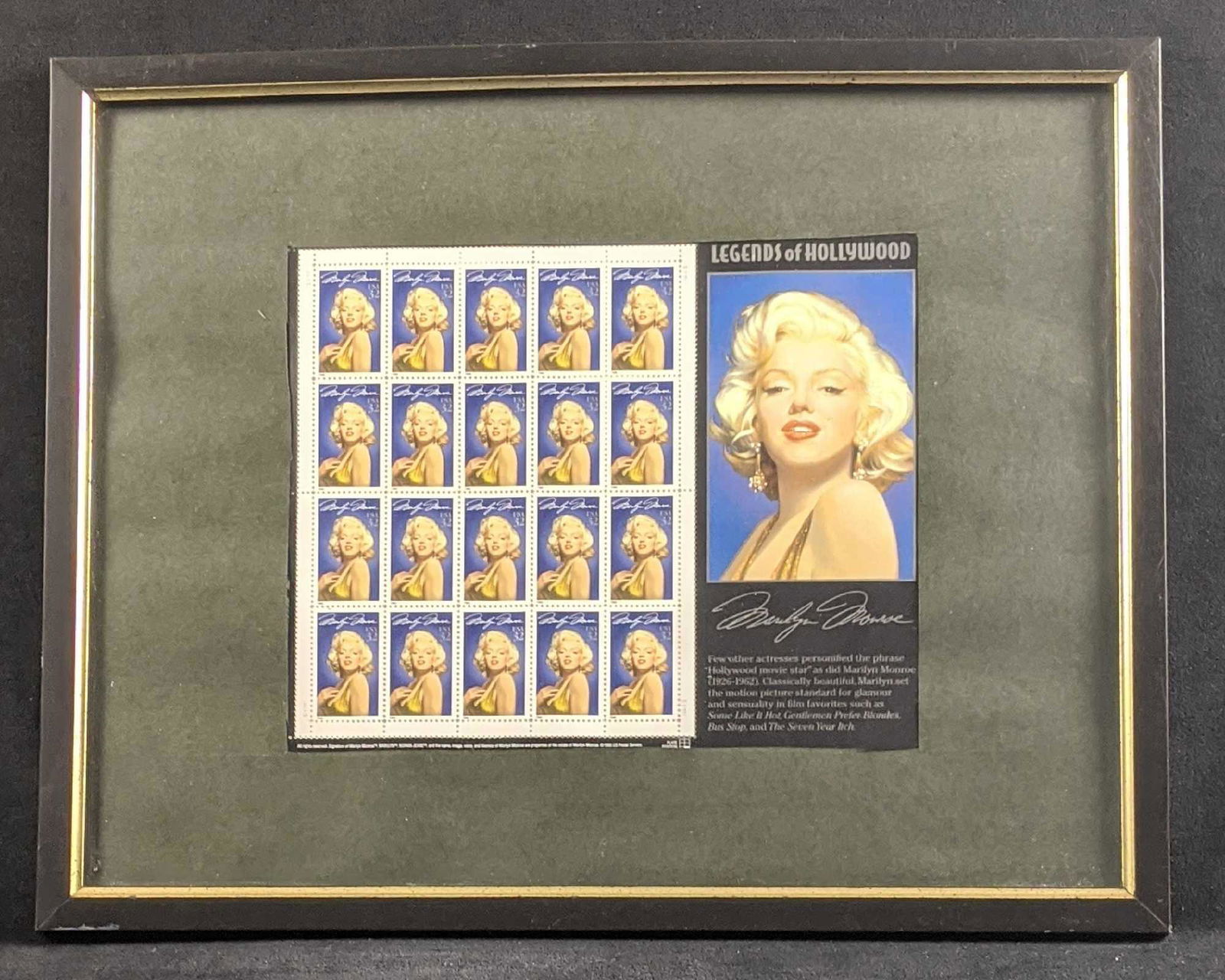 Marilyn Monroe Framed US Stamp Mini Sheet Of 20 (1 of 13)